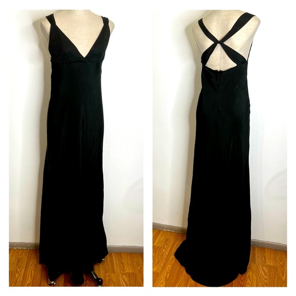 J. Crew Dresses & Skirts - 054 J. Crew Black Silk Halter Long Dress with Slight Train/ Criss Cross Back. 0